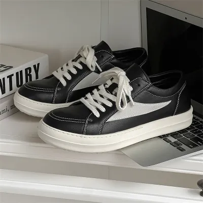 Genuine Leather Low-Top Men’s Sneakers – Breathable & Deodorizing